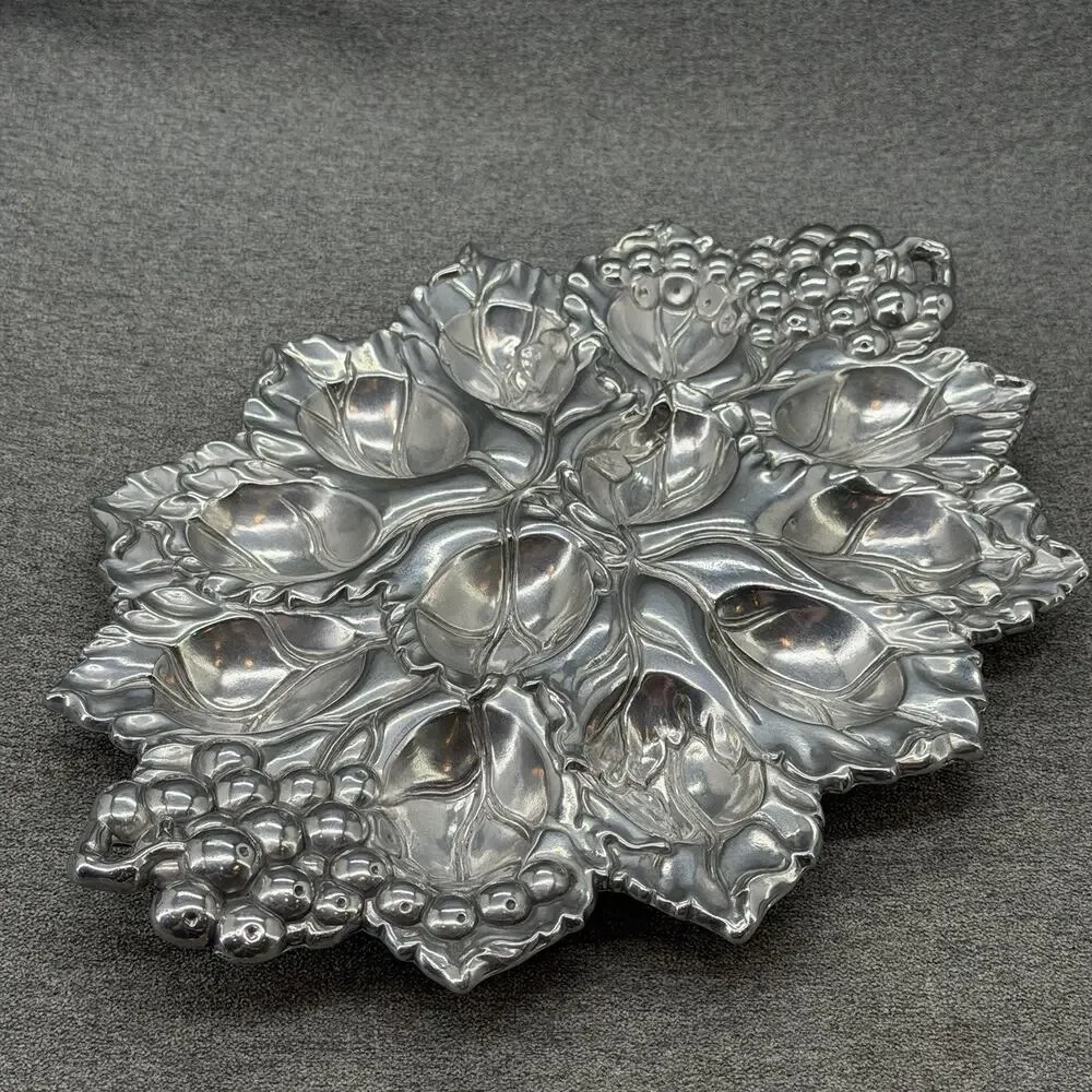 Arthur Court Deviled Egg Platter Serving Tray Silver Tone Grape Vineyard Pattern